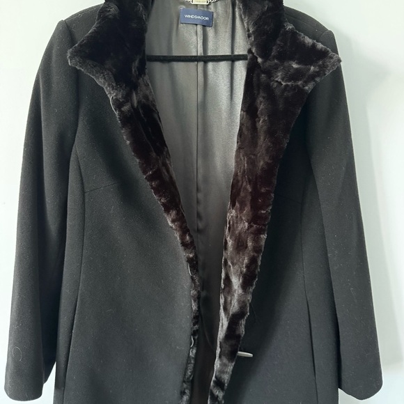 Windsmoor Black Wool-Cashmere Coat 12 Faux Fur Collar - Picture 4 of 9